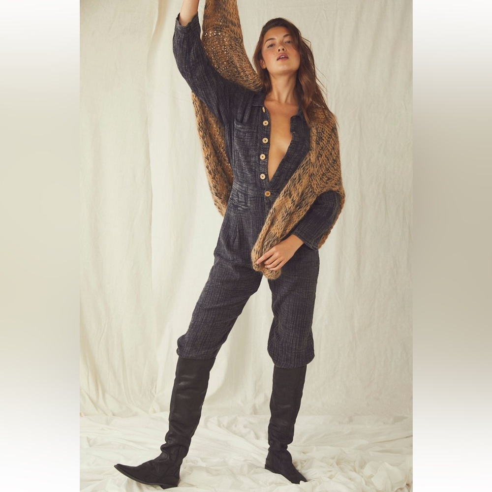 Free People Madrid Double Cloth One Piece Painter Artist Style Jumpsuit